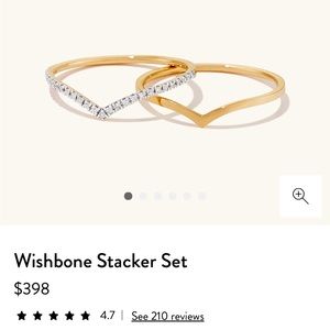 Mejuri Wishbone Stacker Ring Set - 14K Yellow Gold and Pave Diamonds, Size 7